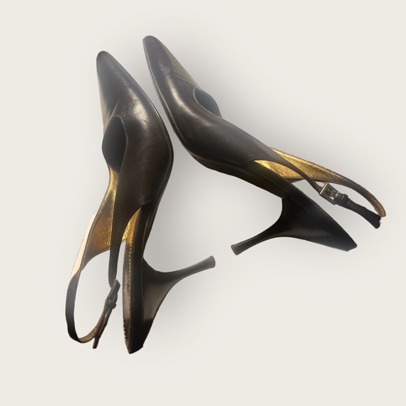 AUTHENTIC GORGEOUS PRADA CHOCOLATE LEATHER SLING BACK PUMPS SZ 38 - Picture 3 of 9